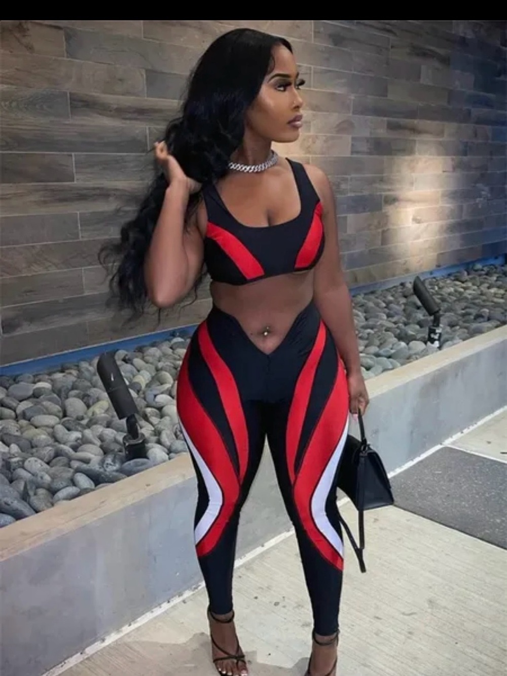 High-Waist Black & Red Colorblock Leggings